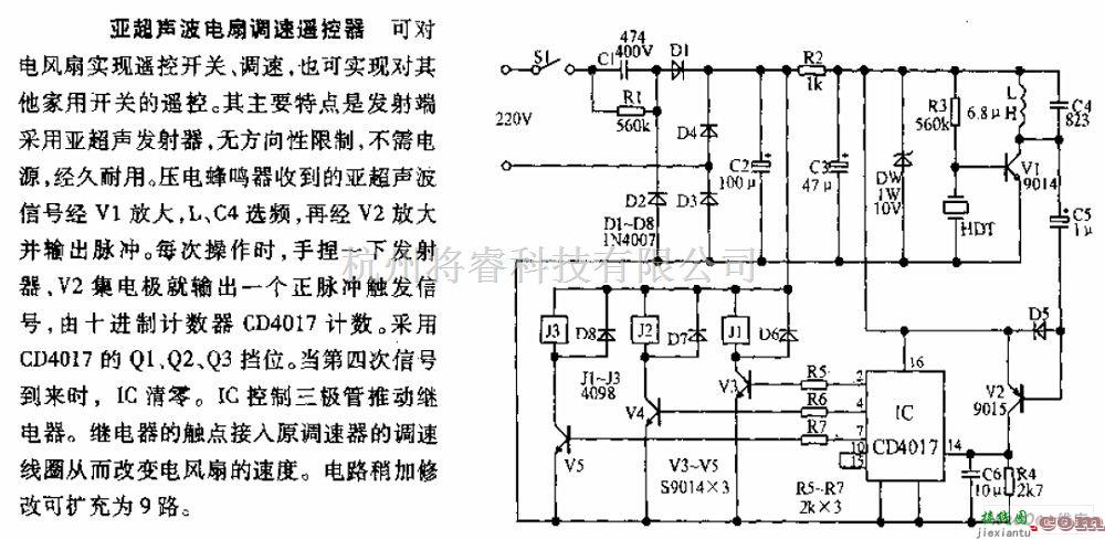 超声波遥控中的亚超声波电扇调速遥控器电路图  第1张