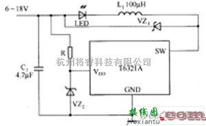 LED电路中的T6321A／T6325A驱动LED电路图  第1张