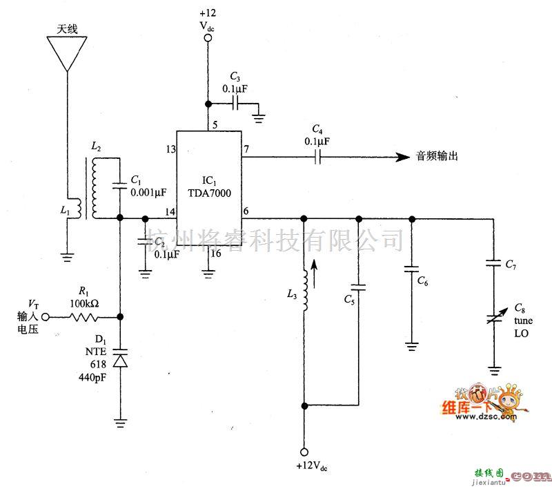 遥控接收中的使用TDA-7000芯片的直接变频接收机电路图  第1张