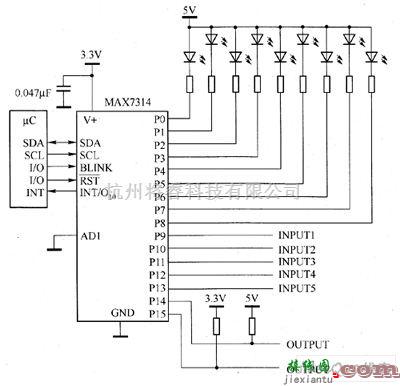 LED电路中的MAX7314驱动白光LED电路图  第1张