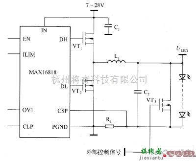 LED电路中的MAX16818驱动白光LED电路图  第1张