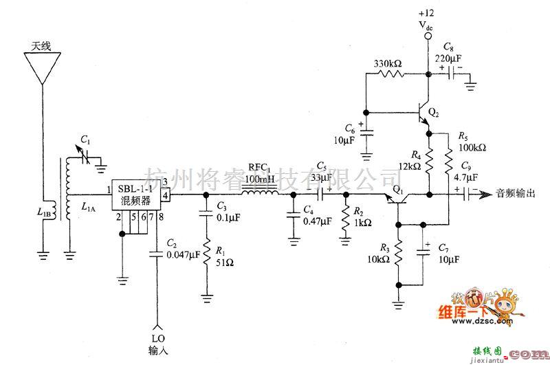 遥控接收中的使用SBL-1-1 DBM做一级音频的直接变频接收机混频器电路图  第1张