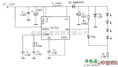 LED电路中的EL7516驱动白光LED电路图  第4张