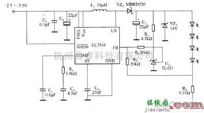 LED电路中的EL7516驱动白光LED电路图  第5张