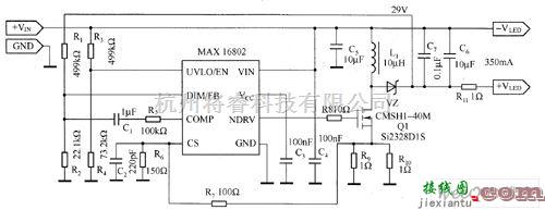 LED电路中的MAX16802驱动白光LED电路图  第2张