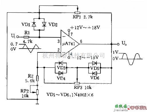 正弦信号产生中的简单的三角波变换正弦波电路图  第1张