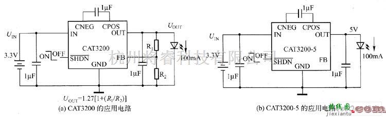 LED电路中的CAT3200／CAT3200-5驱动白光LED电路图  第1张