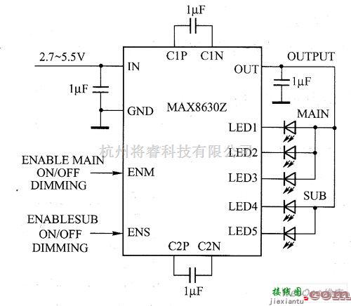 LED电路中的MAX8630Y／ MAX8630Z驱动白光LED电路图  第1张