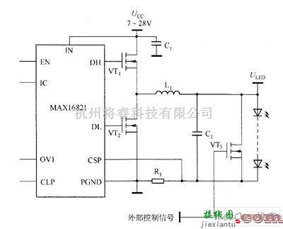 LED电路中的MAX16821／MAX16821A／MAX16821B／MAX16821C驱动白光LED电路图  第1张