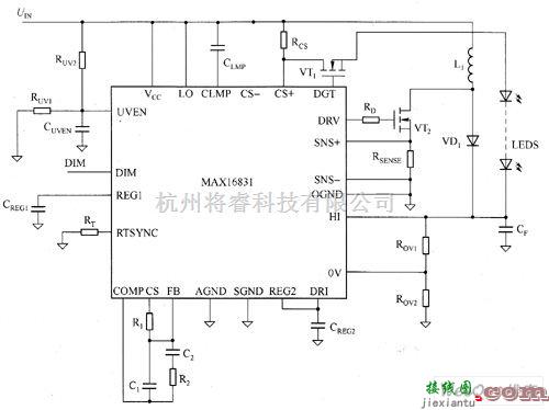 LED电路中的MAX16831驱动白光LED电路图  第1张