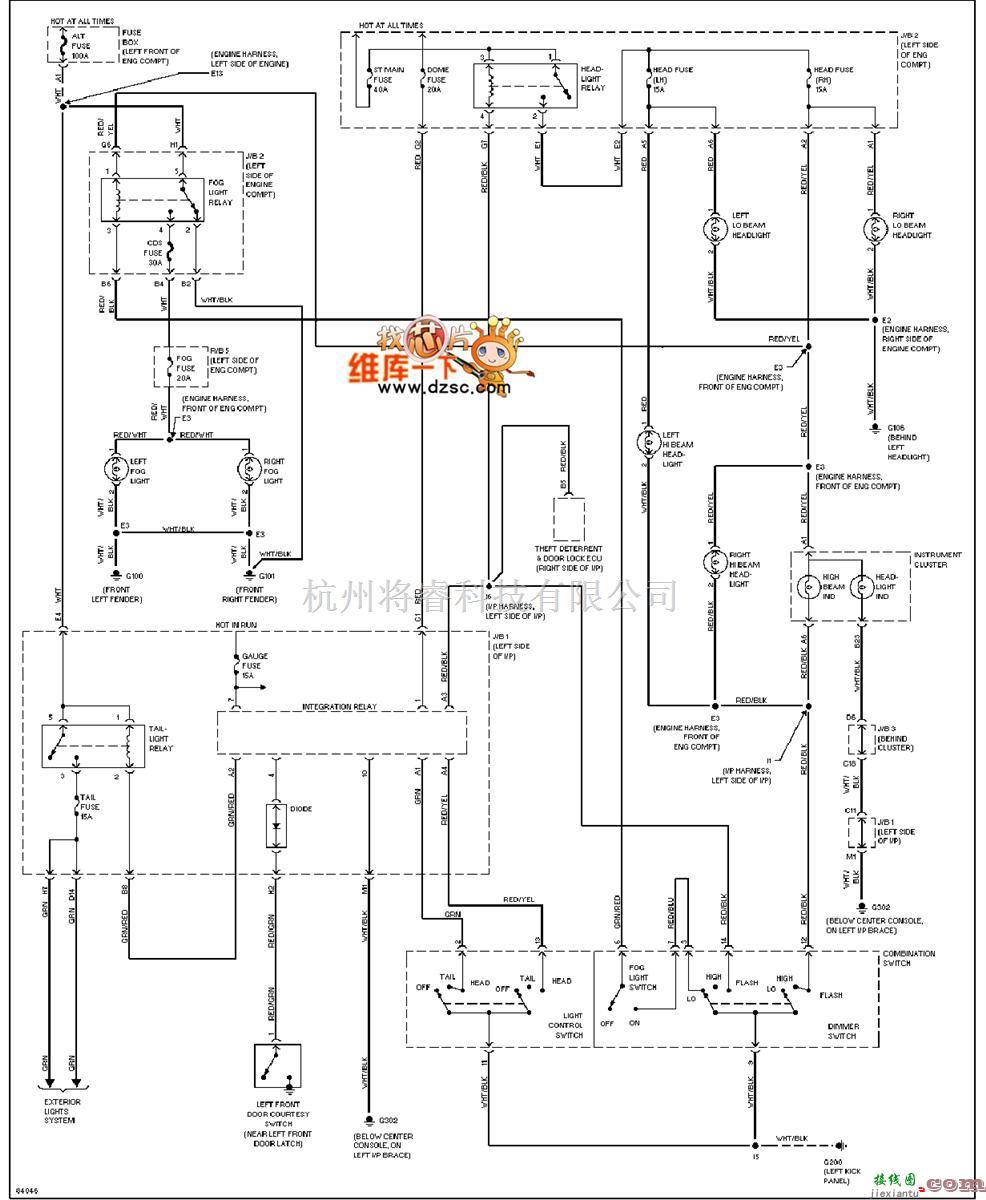 丰田中的95年凌志ES300大灯电路图(无DRL)  第1张