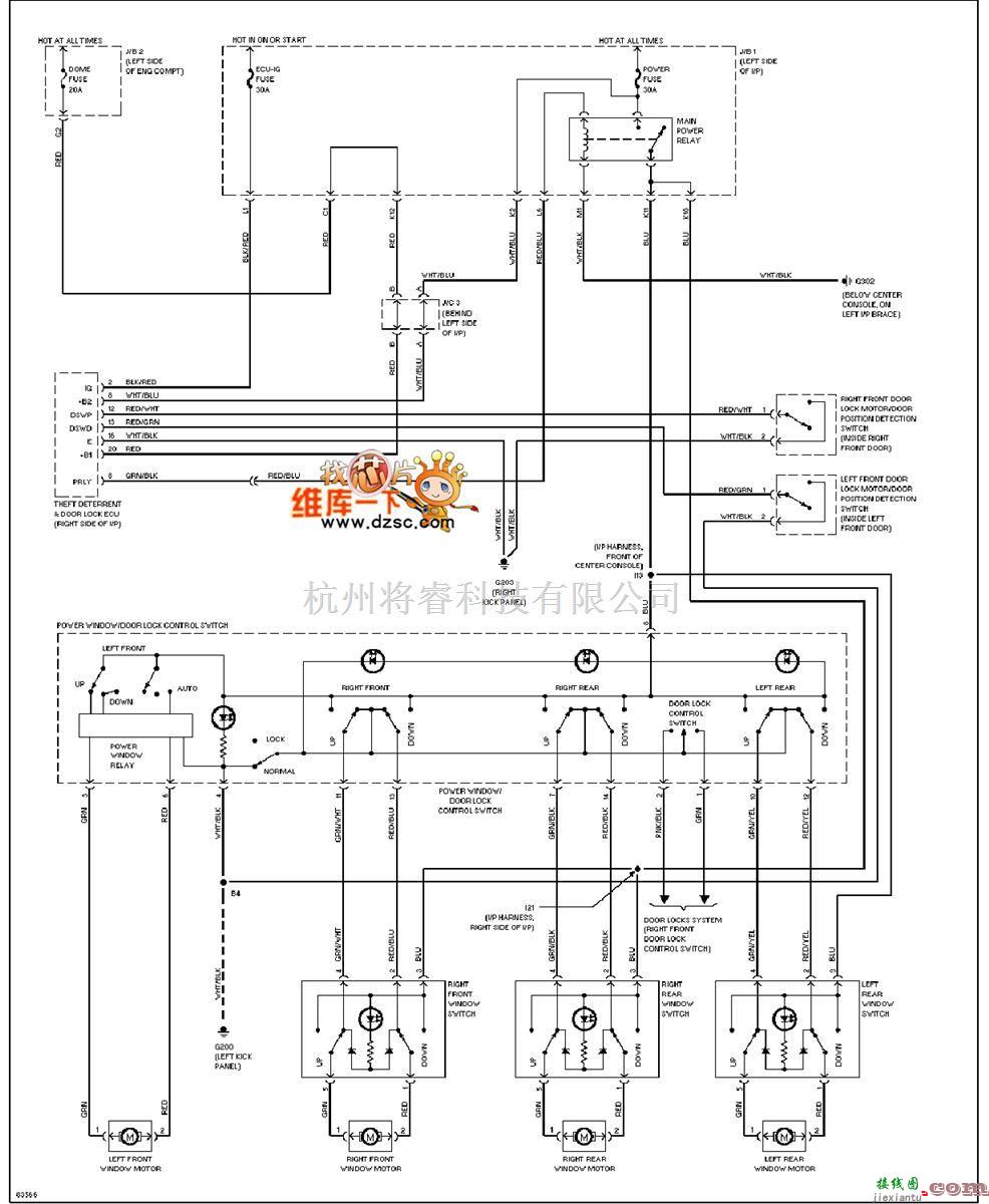 丰田中的95年凌志ES300电动窗电路图  第1张