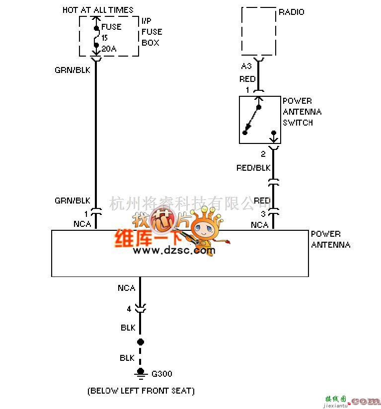 沃尔沃中的96富豪电动天线电路图  第1张