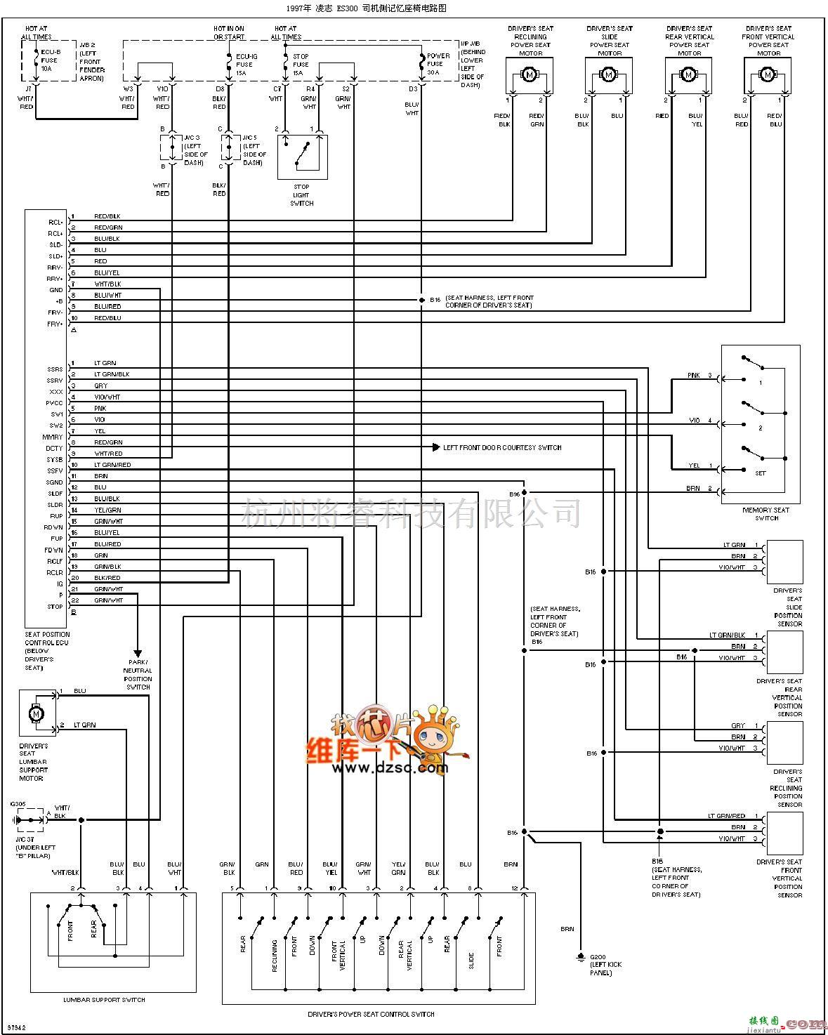 丰田中的97年凌志ES300司机侧记忆座椅电路图  第1张