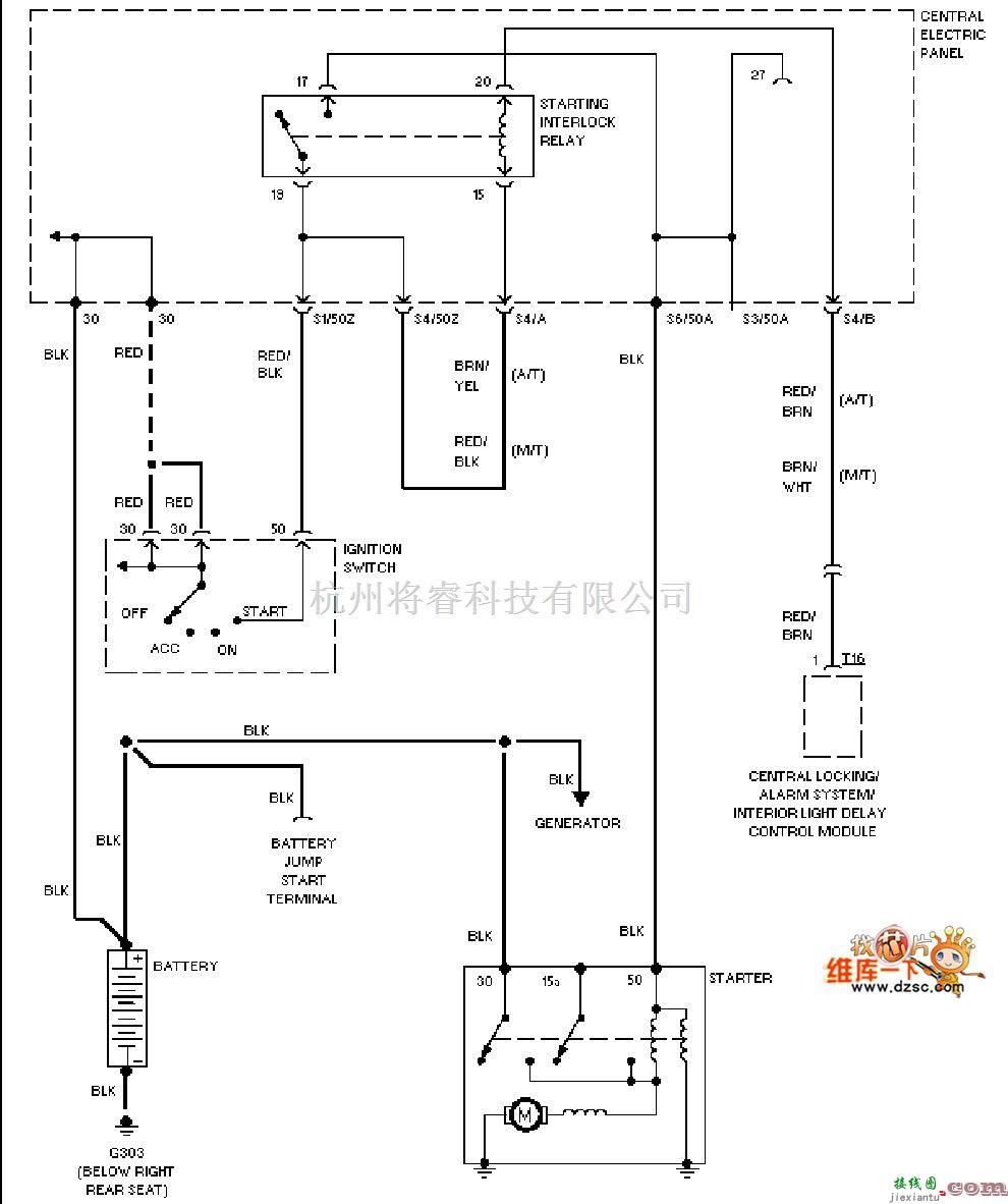 奥迪中的1996奥迪 A6 起动电路图  第1张