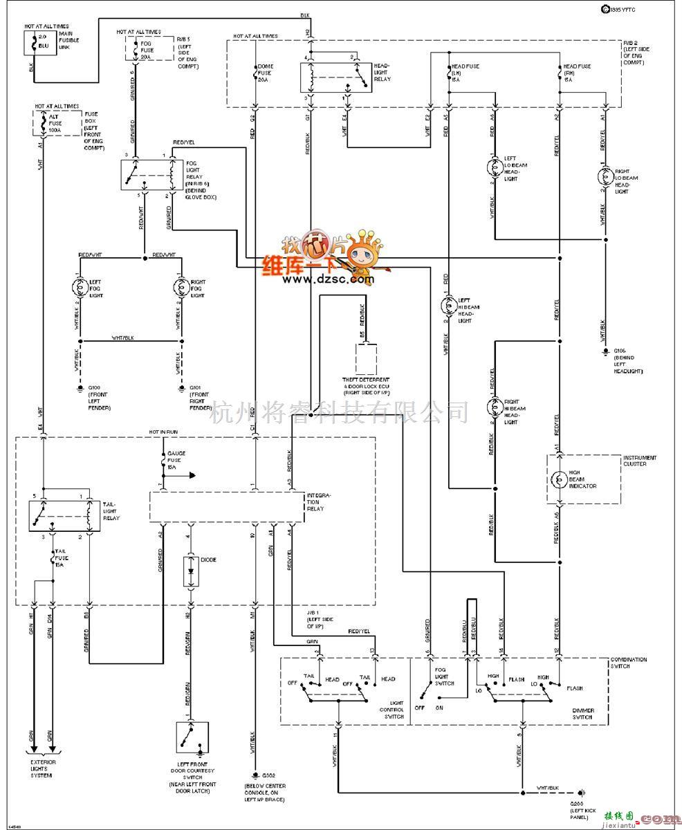丰田中的94年凌志ES300大灯电路图(无DRL)  第1张
