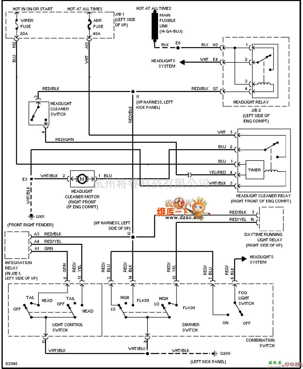 丰田中的96年凌志ES300大灯清洗器电路图  第1张