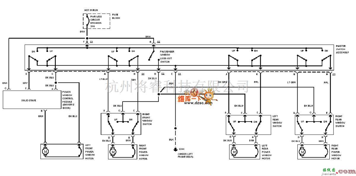 通用94奥兹莫比尔BRAVADA电动窗电路图  第1张