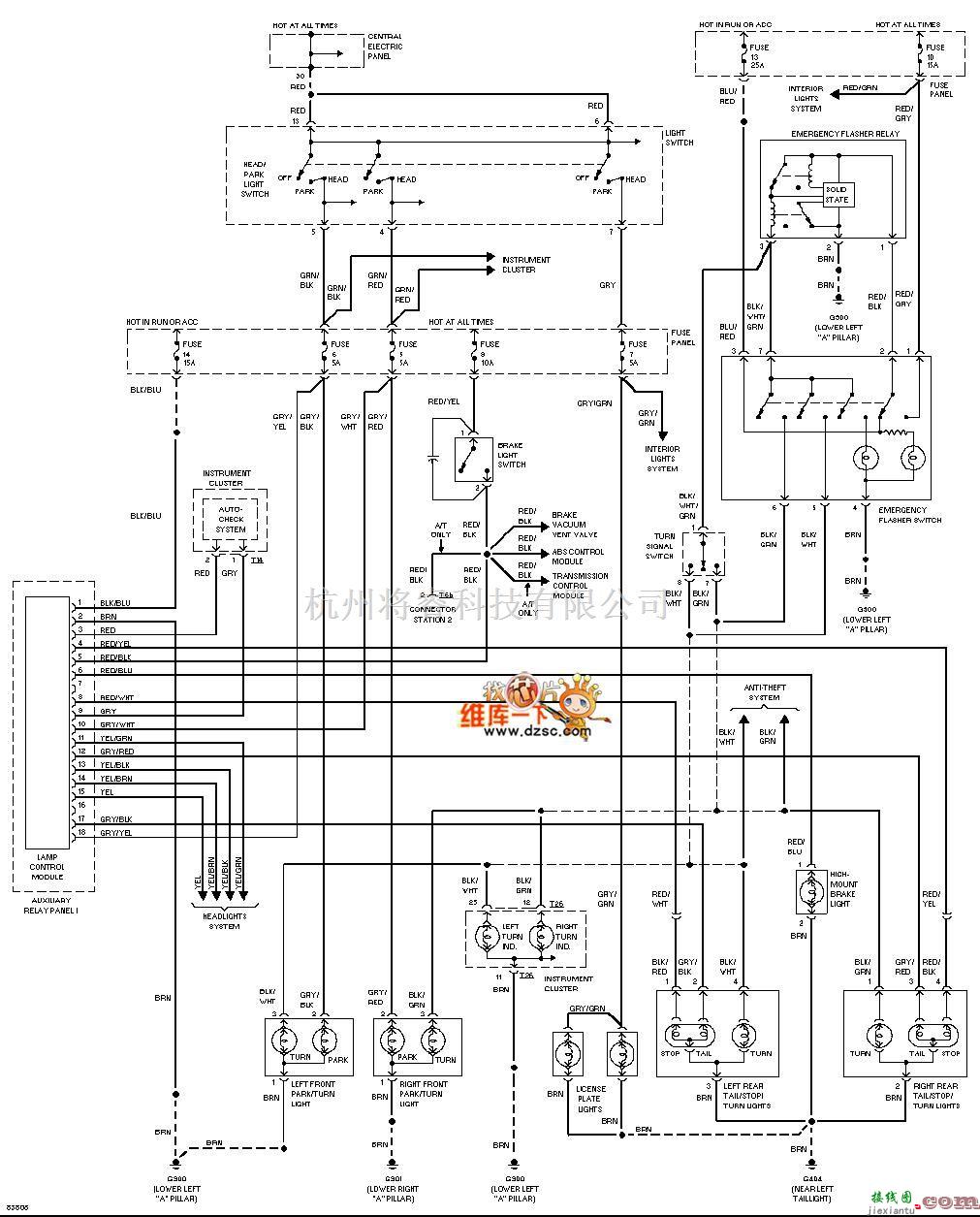 奥迪中的1996奥迪 A6 外部灯电路图（无DRL）  第1张