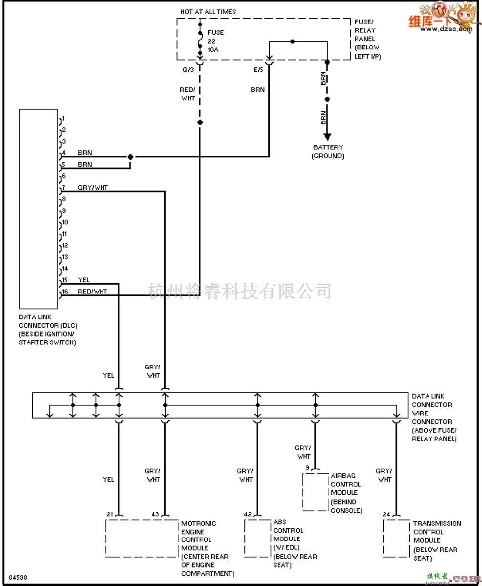 大众（一汽）中的1995捷达 电脑数据线图  第1张