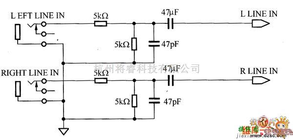 语音电路中的双声道输入接口电路图  第1张