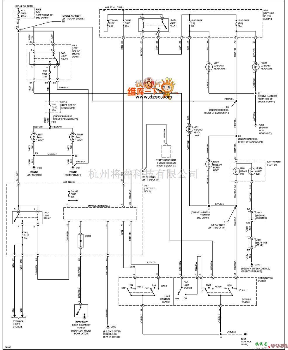 丰田中的96年凌志ES300大灯电路图(无DRL)  第1张