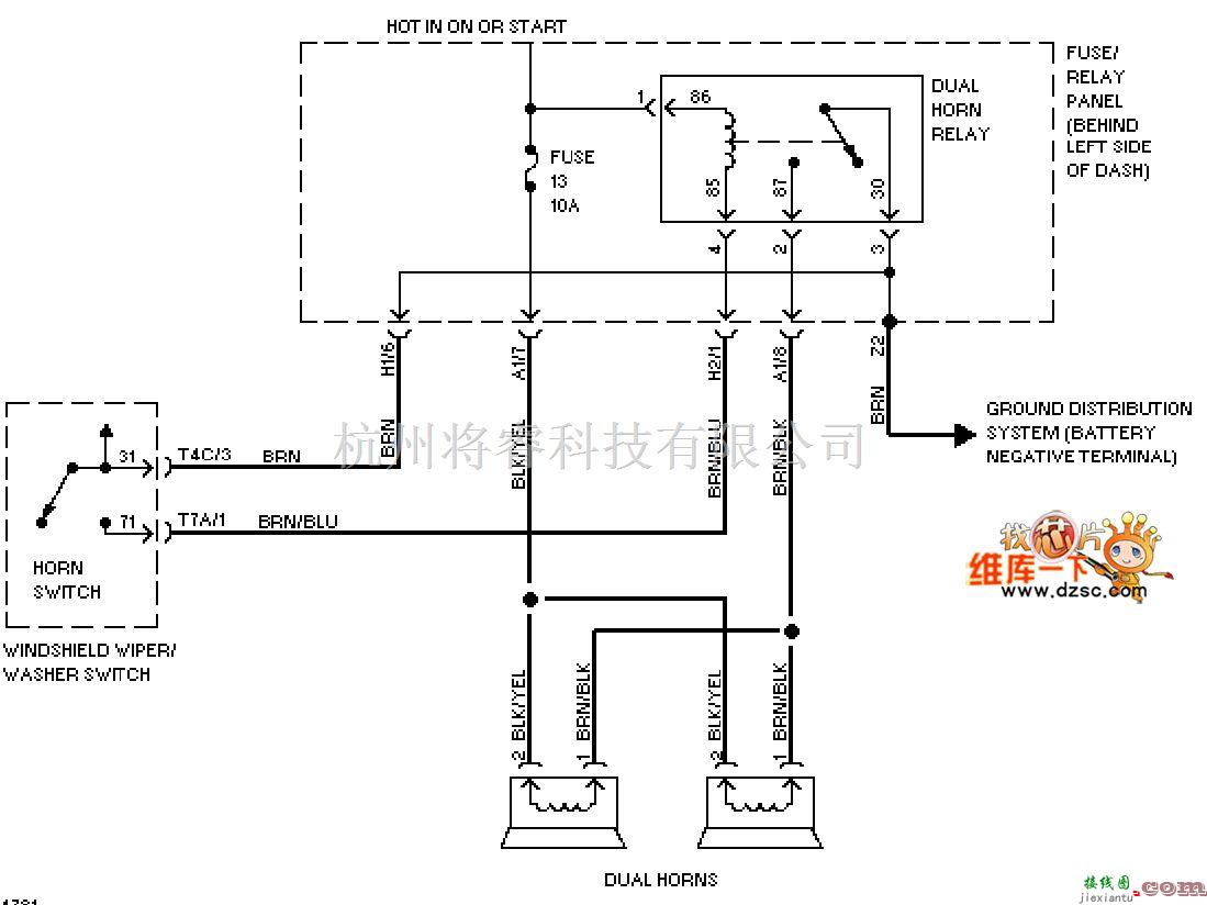 大众（一汽）中的1996捷达 喇叭电路图  第1张