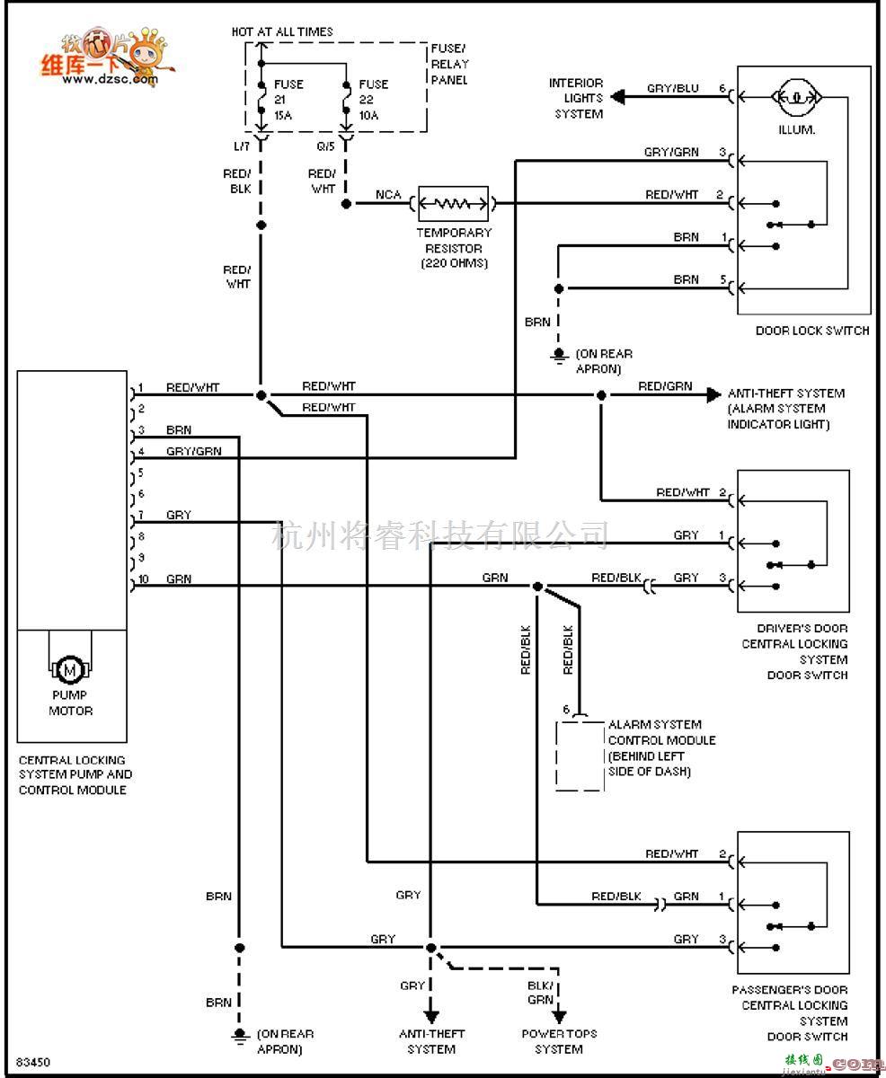 大众（一汽）中的1996捷达 电动门锁电路图  第1张
