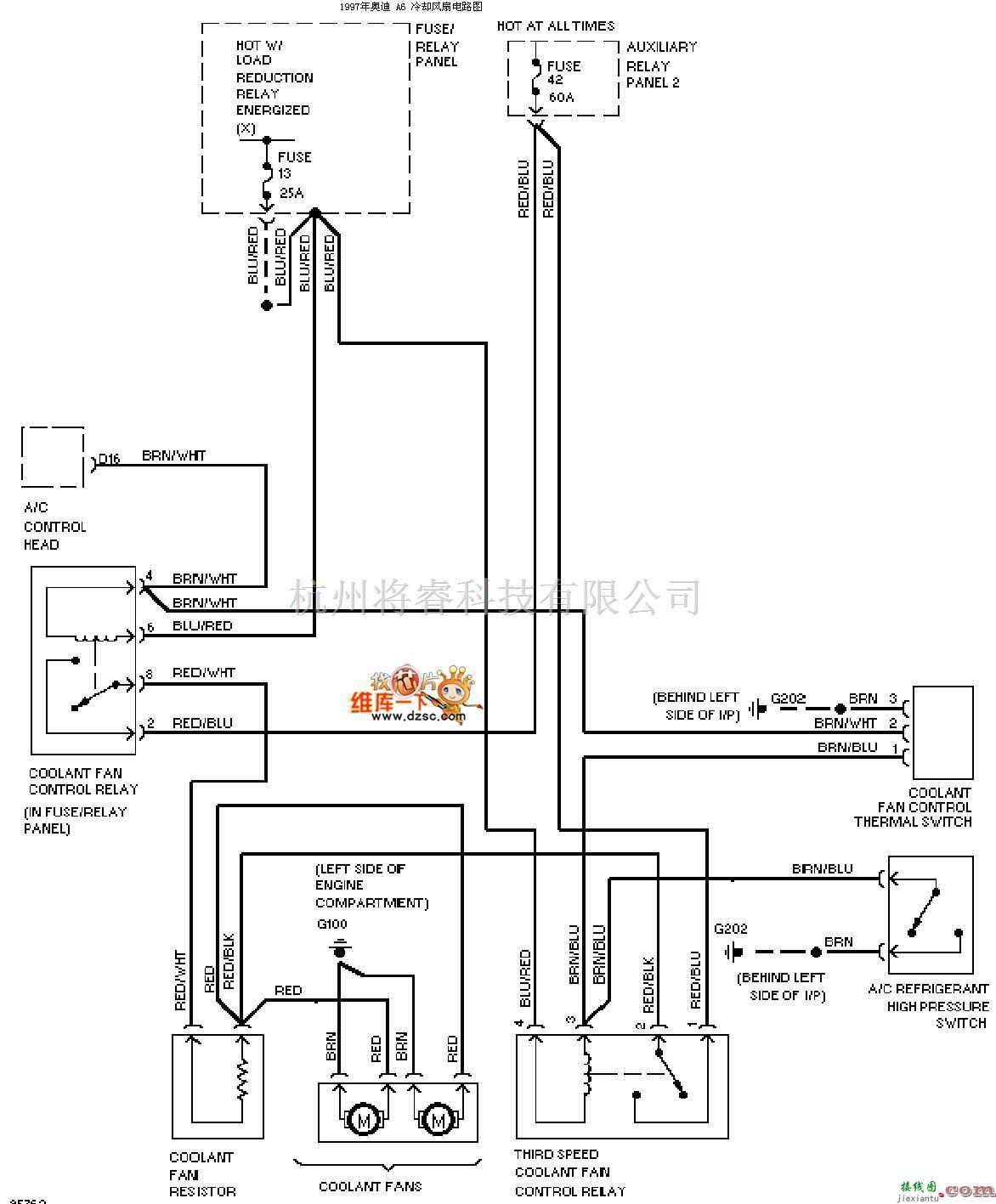 奥迪中的1997奥迪 A6  冷却风扇电路图 第1张