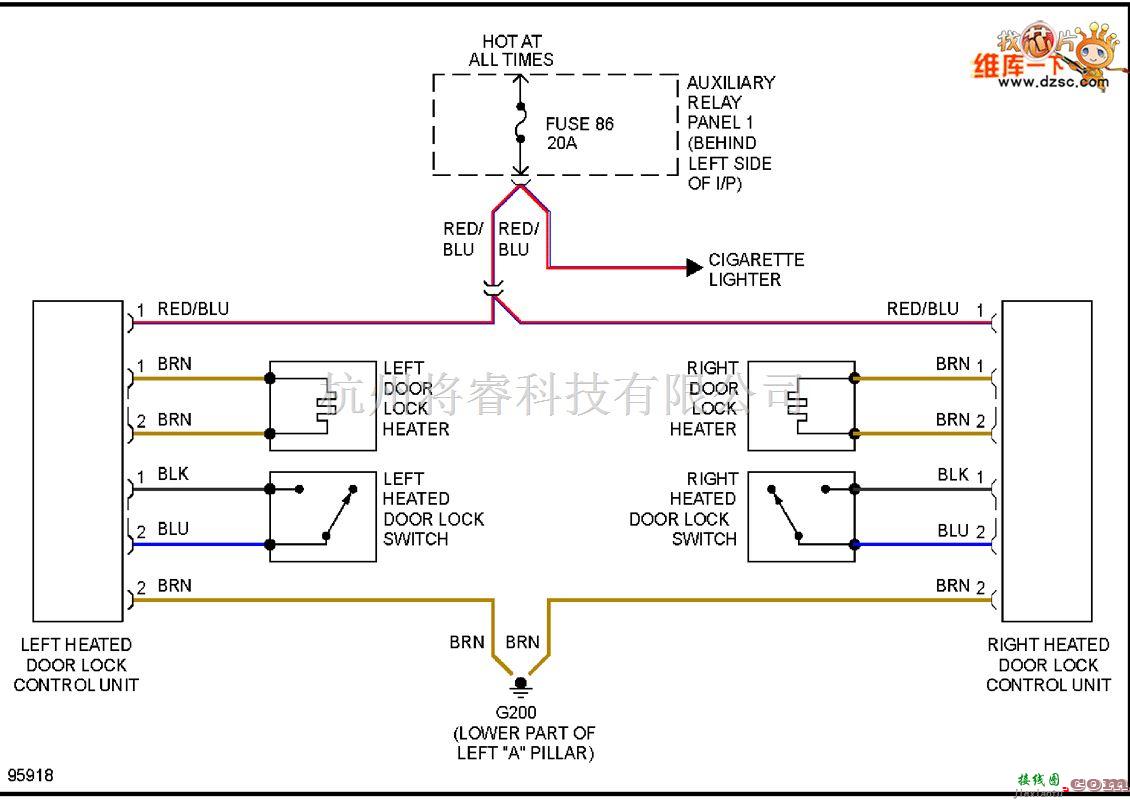 奥迪中的1997奥迪 A6 加热门锁电路图  第1张