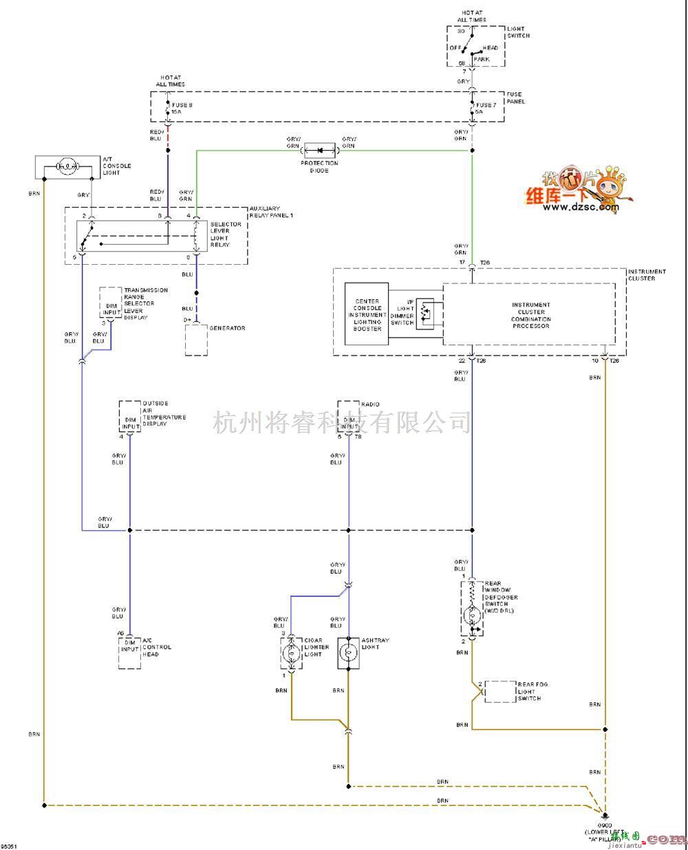 奥迪中的1997奥迪 A6 仪表板照明电路图  第1张