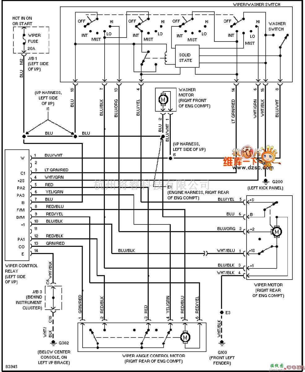 丰田中的95年凌志ES300前雨刮清洗器电路图  第1张