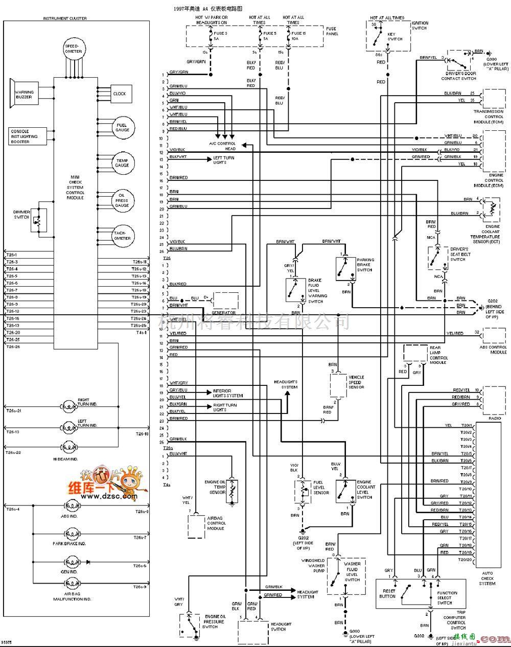 奥迪中的1997年奥迪 A4 仪表板电路图  第1张