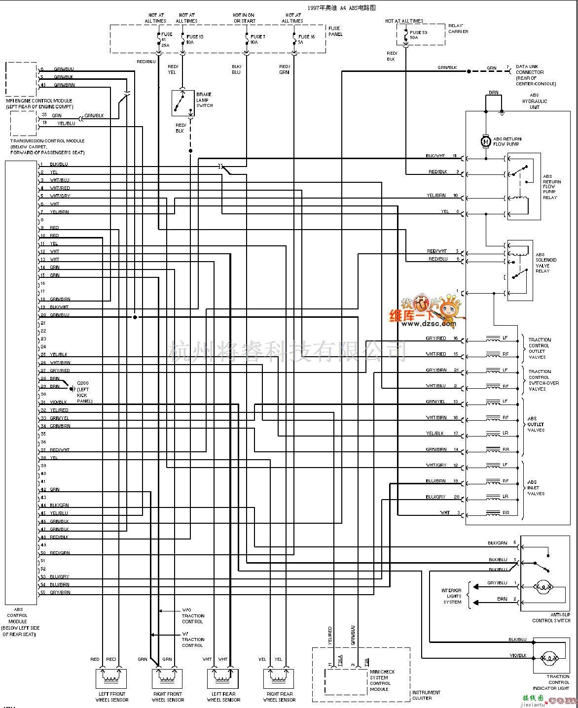 奥迪中的1997年奥迪A4 ABS电路图  第1张
