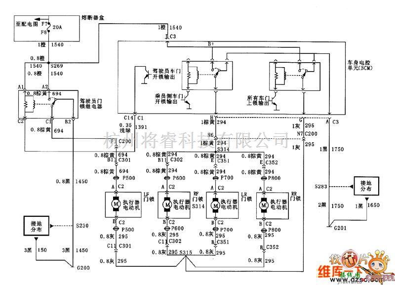 别克中的自动门锁输出电路图  第1张