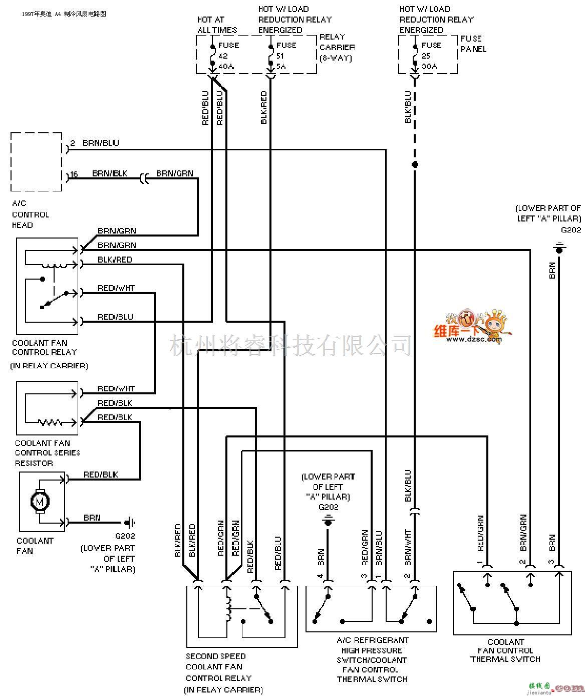 奥迪中的1997年奥迪 A4 冷却风扇电路图  第1张