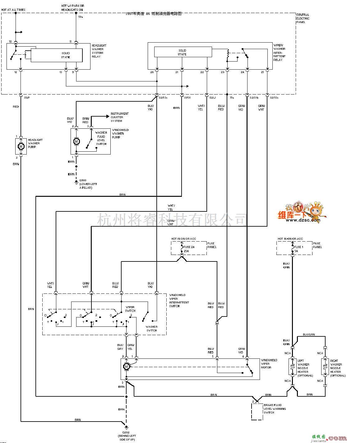 奥迪中的奥迪A4-97雨刮清洗器电路图  第1张