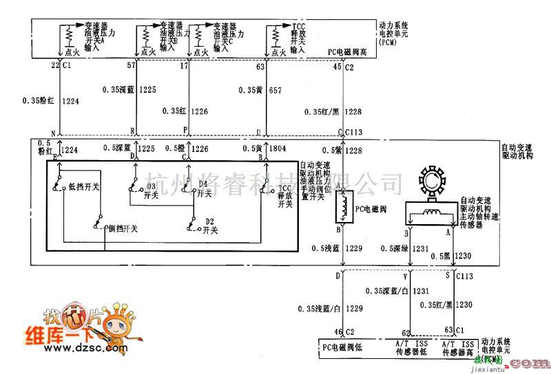 别克中的君威自动变速器与PCM间的控制电路图  第1张