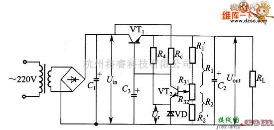 稳压电源中的串联型晶体管稳压电源原理电路图  第1张