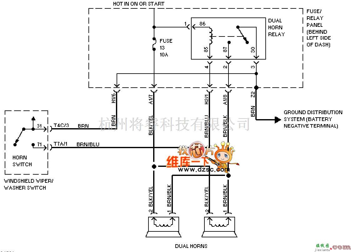 大众（一汽）中的大众 PASAT 喇叭电路图  第1张