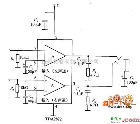 电子管功放中的TDA2822双声道小功率集成功放电路图  第2张