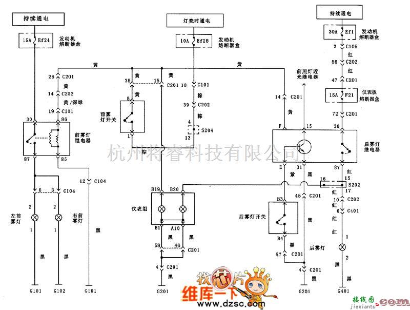 别克中的上海凯越前后雾灯电路图  第1张