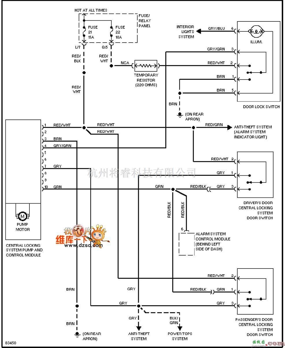 大众（一汽）中的96大众捷达电动门锁电路图  第1张
