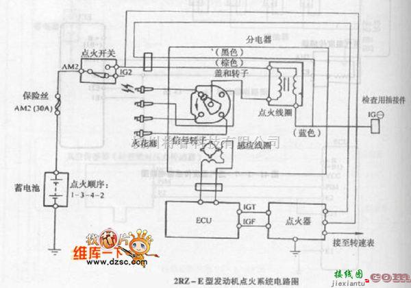 金杯中的金杯海狮客车2RZ-E型发动机点火系统电路图  第1张