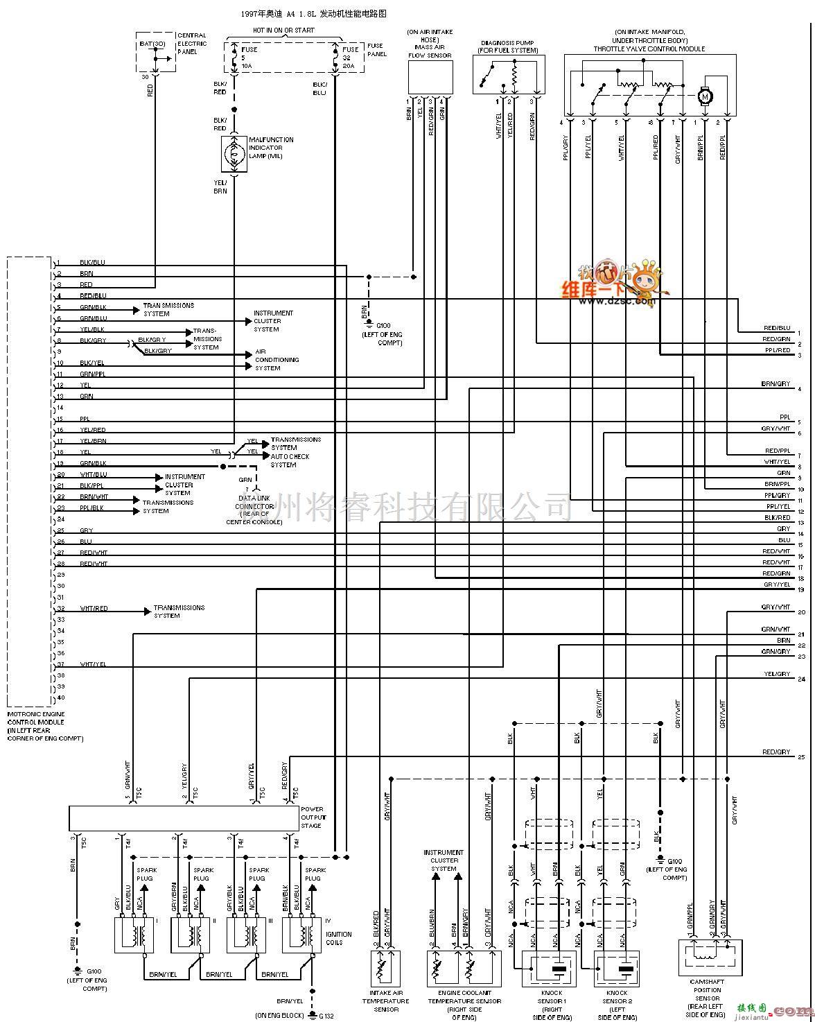 奥迪中的1997年奥迪 A4 1.8L 发动机性能电路图  第1张