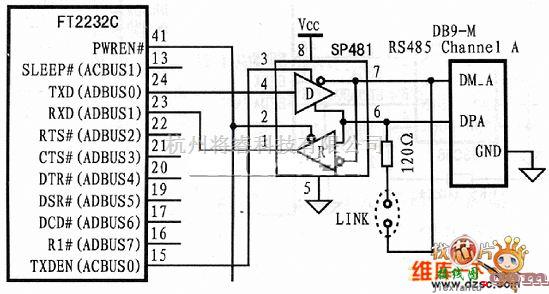 接口电路中的FT2232C与RS-485的转换电路图  第1张