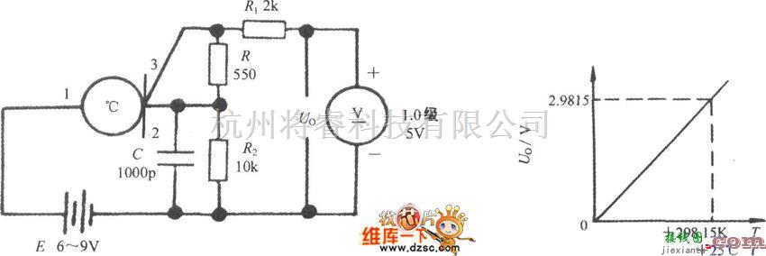 仪器仪表中的普通的模拟式温度计电路图  第1张