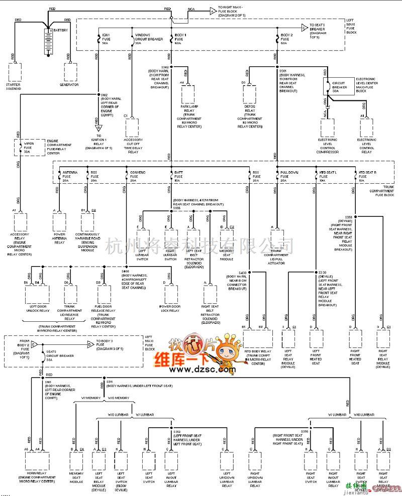 凯迪拉克中的凯迪拉克 deville 电源分配电路图1  第1张