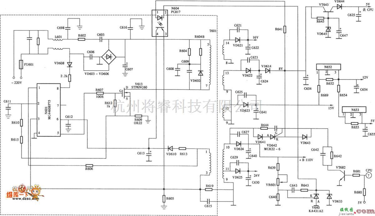 开关稳压电源中的海信TC2102GD型彩电开关电源(MC44608P75)电路图  第1张