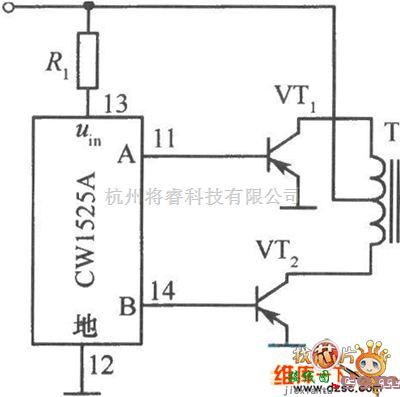 基础电路中的实现CWl525A驱动M0S管推挽式的电路图  第1张